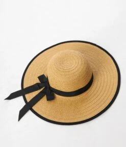 Tan Straw Black Ribbon Sun Hat -Pleaser Clothing Store tan straw black ribbon sun hat 517402