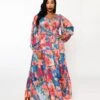 Teal & Coral Floral Maxi Dress