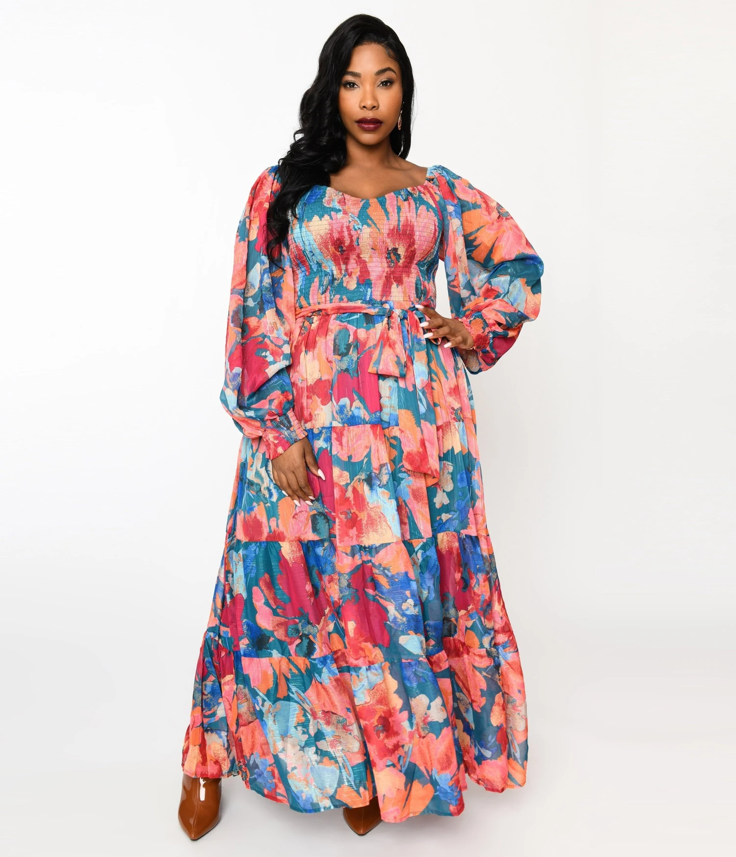 Teal & Coral Floral Maxi Dress 1 Teal & Coral Floral Maxi Dress