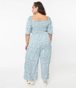 Teal Floral Palazzo Jumpsuit -Pleaser Clothing Store teal floral palazzo jumpsuit 150027