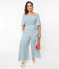 Teal Floral Palazzo Jumpsuit -Pleaser Clothing Store teal floral palazzo jumpsuit 453083