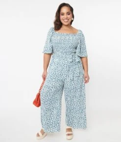 Teal Floral Palazzo Jumpsuit -Pleaser Clothing Store teal floral palazzo jumpsuit 558900