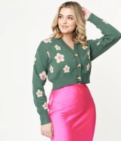 Teal Green & Mint Daisy Cardigan -Pleaser Clothing Store teal green mint daisy cardigan 260765