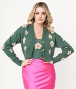 Teal Green & Mint Daisy Cardigan -Pleaser Clothing Store teal green mint daisy cardigan 290005