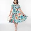 Teal & Multicolor Floral Swing Dress