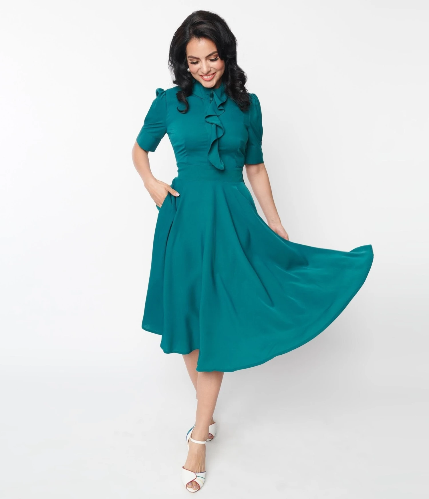Teal Ruffle Hope Swing Dress 1 Teal Ruffle Hope Swing Dress