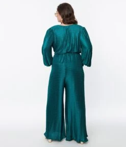 Teal Satin Textured Jumpsuit -Pleaser Clothing Store teal satin textured jumpsuit 573061