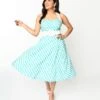 Teal & White Striped Flamingo Print Swing Dress