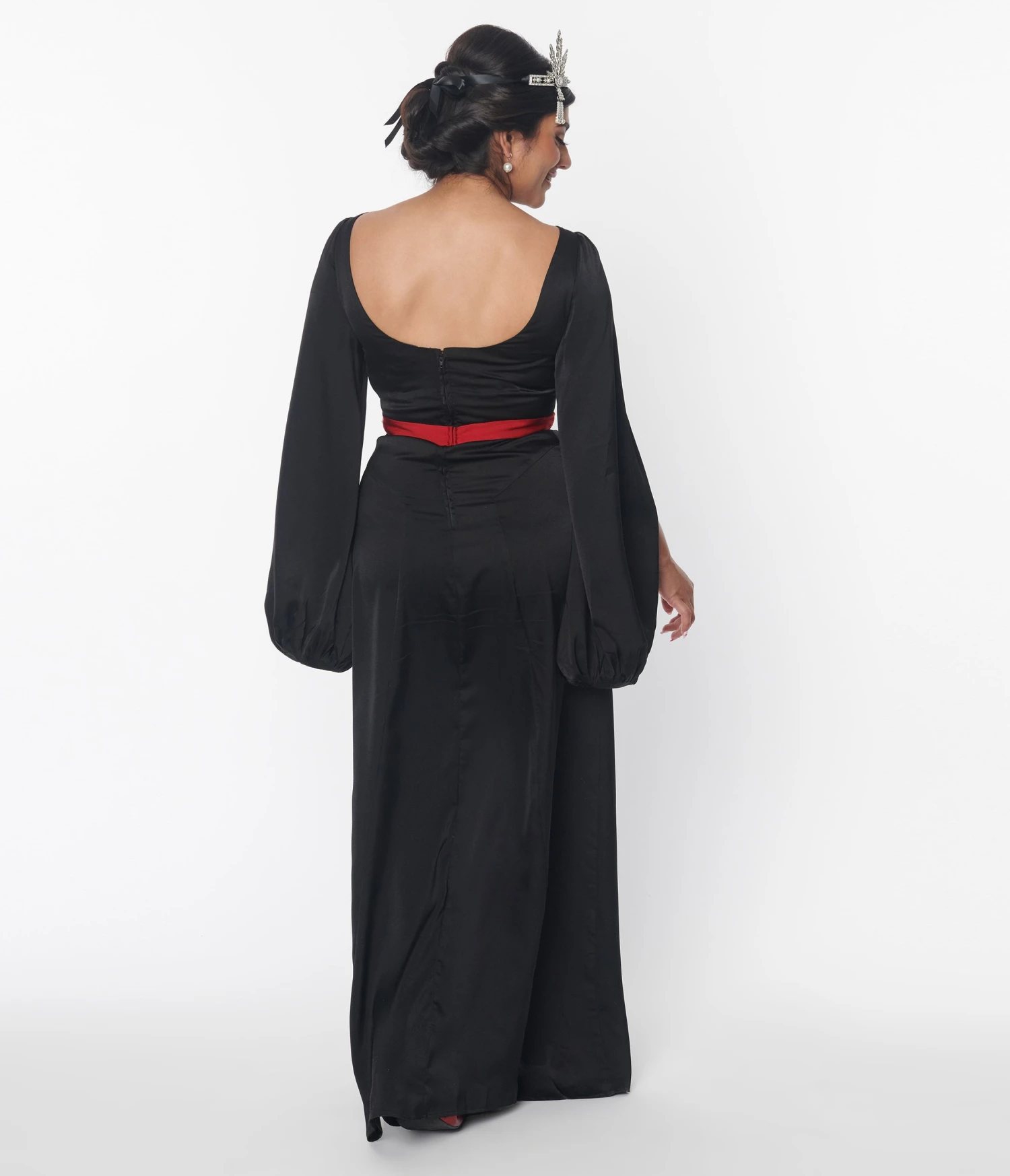 The Great Gatsby X Unique Vintage Black Satin & Red Contrast Evening Gown 2 The Great Gatsby X Unique Vintage Black Satin & Red Contrast Evening Gown - Image 2