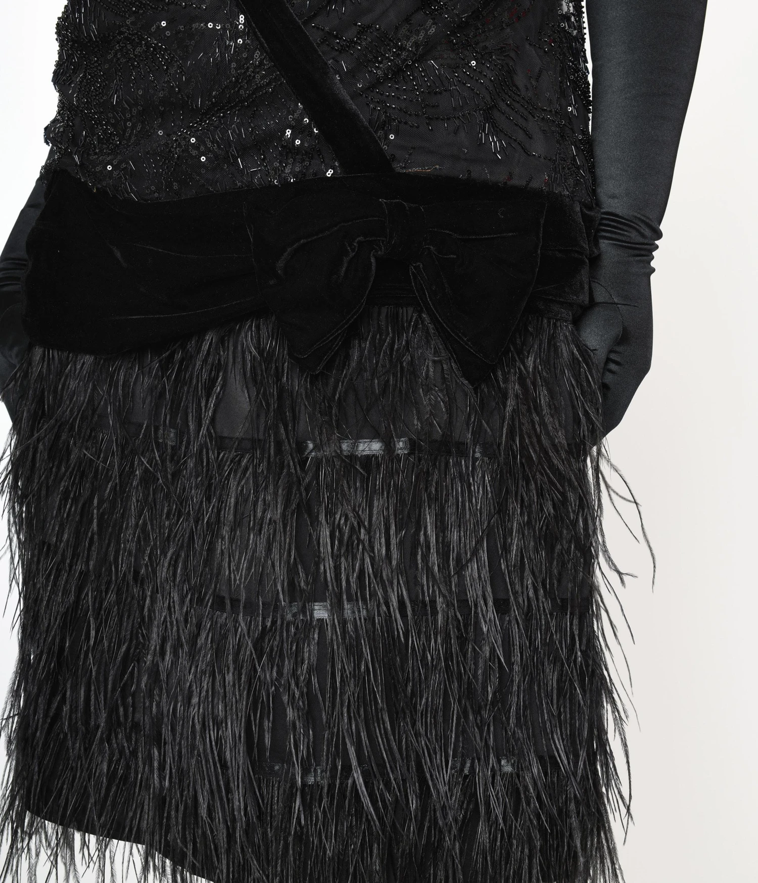 The Great Gatsby X Unique Vintage Plus Size Black Sequin & Feather Surplice Flapper Dress 2 The Great Gatsby X Unique Vintage Plus Size Black Sequin & Feather Surplice Flapper Dress - Image 2