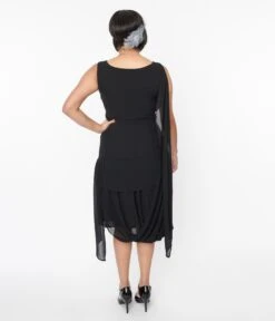 Unique Vintage 1920s Black Draped Flapper Dress -Pleaser Clothing Store unique vintage 1920s black draped flapper dress 303727