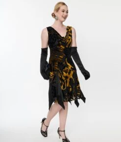 Unique Vintage 1920s Black & Gold Velvet Floral Burnout Hemingway Flapper Dress 9 Unique Vintage 1920s Black & Gold Velvet Floral Burnout Hemingway Flapper Dress -Pleaser Clothing Store unique vintage 1920s black gold velvet floral burnout hemingway flapper dress 564866