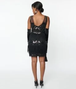 Unique Vintage 1920s Black & Iridescent Sequin Sleeveless Flapper Dress -Pleaser Clothing Store unique vintage 1920s black iridescent sequin sleeveless flapper dress 299113