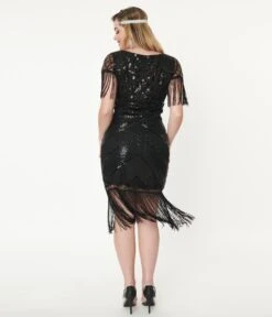 Unique Vintage 1920s Black Sequin Sleeved Laure Flapper Dress -Pleaser Clothing Store unique vintage 1920s black sequin sleeved laure flapper dress 517834