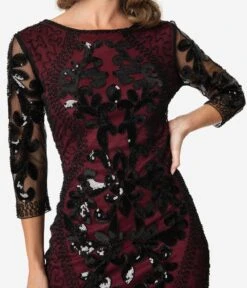 Unique Vintage 1920s Burgundy & Black Sequin Cocktail Celeste Flapper Dress -Pleaser Clothing Store unique vintage 1920s burgundy black sequin cocktail celeste flapper dress 726001