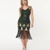 Unique Vintage 1920s Emerald & Gold Sequin Lina Flapper Dress