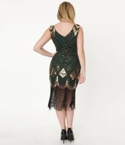 Unique Vintage 1920s Emerald & Gold Sequin Lina Flapper Dress -Pleaser Clothing Store unique vintage 1920s emerald gold sequin lina flapper dress 789023