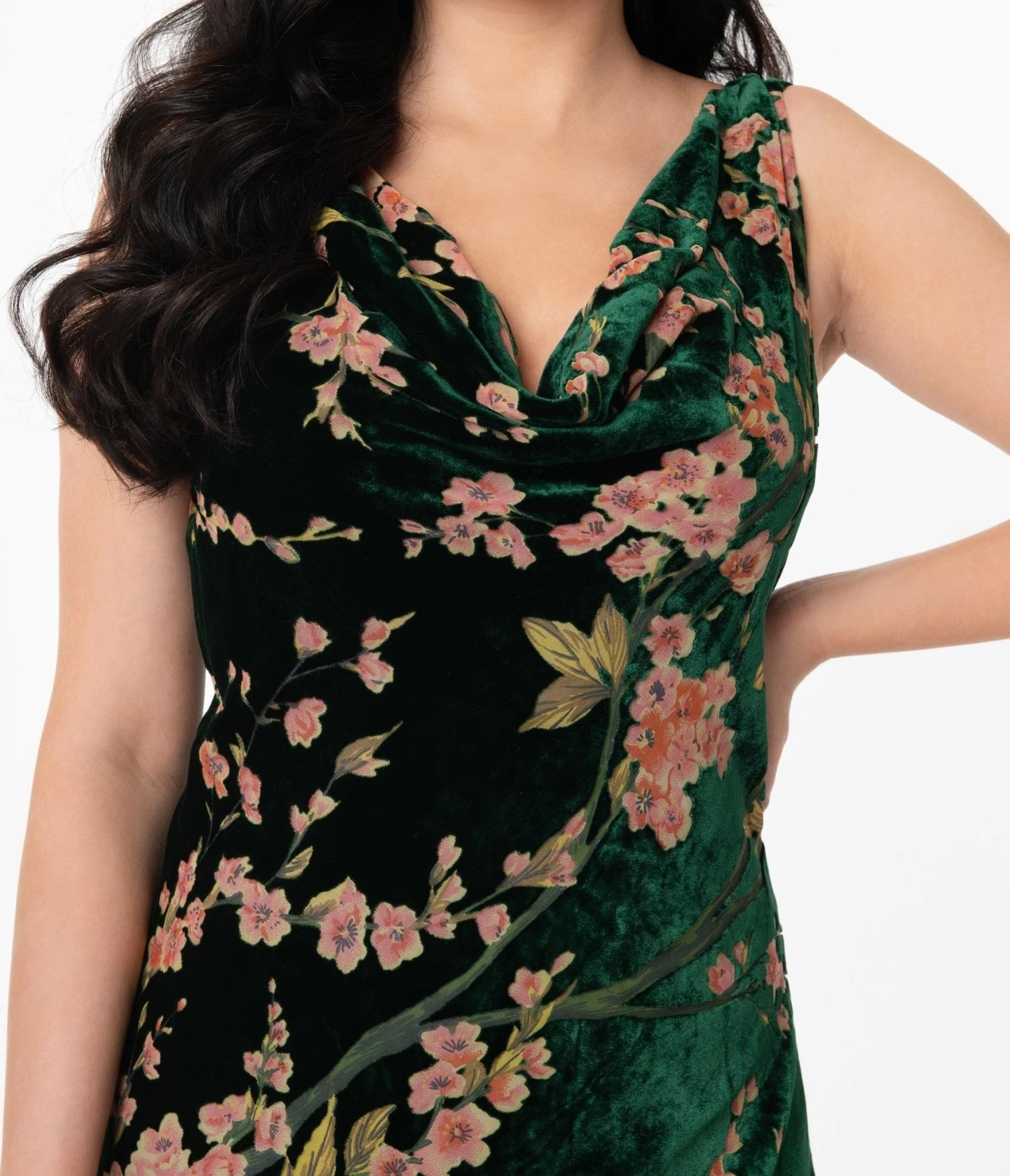 Unique Vintage 1920s Emerald Velvet Floral Burnout Hemingway Flapper Dress 2 Unique Vintage 1920s Emerald Velvet Floral Burnout Hemingway Flapper Dress - Image 2