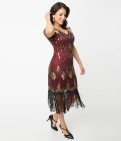 Unique Vintage 1920s Gold Sequin & Burgundy Katriane Flapper Dress -Pleaser Clothing Store unique vintage 1920s gold sequin burgundy katriane flapper dress 540846