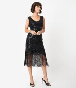 Unique Vintage 1920s Style Black Beaded & Sequin Adalene Cocktail Flapper Dress -Pleaser Clothing Store unique vintage 1920s style black beaded sequin adalene cocktail flapper dress 958064