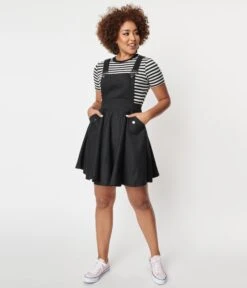 Unique Vintage 1950s Black Denim Brionne Pinafore Skirt -Pleaser Clothing Store unique vintage 1950s black denim brionne pinafore skirt 683478