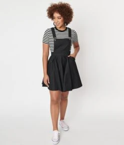 Unique Vintage 1950s Black Denim Brionne Pinafore Skirt -Pleaser Clothing Store unique vintage 1950s black denim brionne pinafore skirt 830034