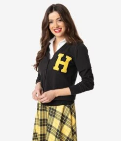 Unique Vintage 1950s Black & Yellow Hannah Letterman Cardigan