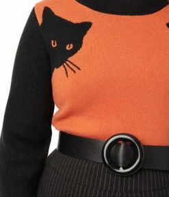 Unique Vintage 1950s Burnt Orange & Black Cat Sleeve Minou Sweater -Pleaser Clothing Store unique vintage 1950s burnt orange black cat sleeve minou sweater 702405