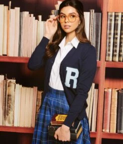 Unique Vintage 1950s Navy & Light Blue Myrtle Letterman Cardigan 8 Unique Vintage 1950s Navy & Light Blue Myrtle Letterman Cardigan -Pleaser Clothing Store unique vintage 1950s navy light blue myrtle letterman cardigan 559603