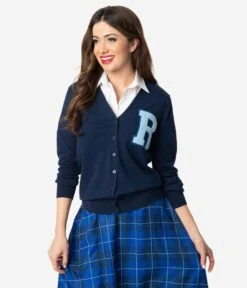 Unique Vintage 1950s Navy & Light Blue Myrtle Letterman Cardigan 7 Unique Vintage 1950s Navy & Light Blue Myrtle Letterman Cardigan -Pleaser Clothing Store unique vintage 1950s navy light blue myrtle letterman cardigan 620817