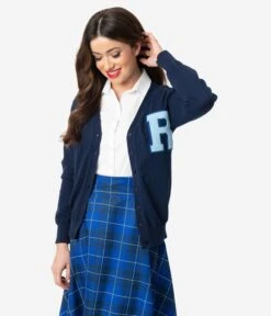 Unique Vintage 1950s Navy & Light Blue Myrtle Letterman Cardigan 9 Unique Vintage 1950s Navy & Light Blue Myrtle Letterman Cardigan -Pleaser Clothing Store unique vintage 1950s navy light blue myrtle letterman cardigan 622359