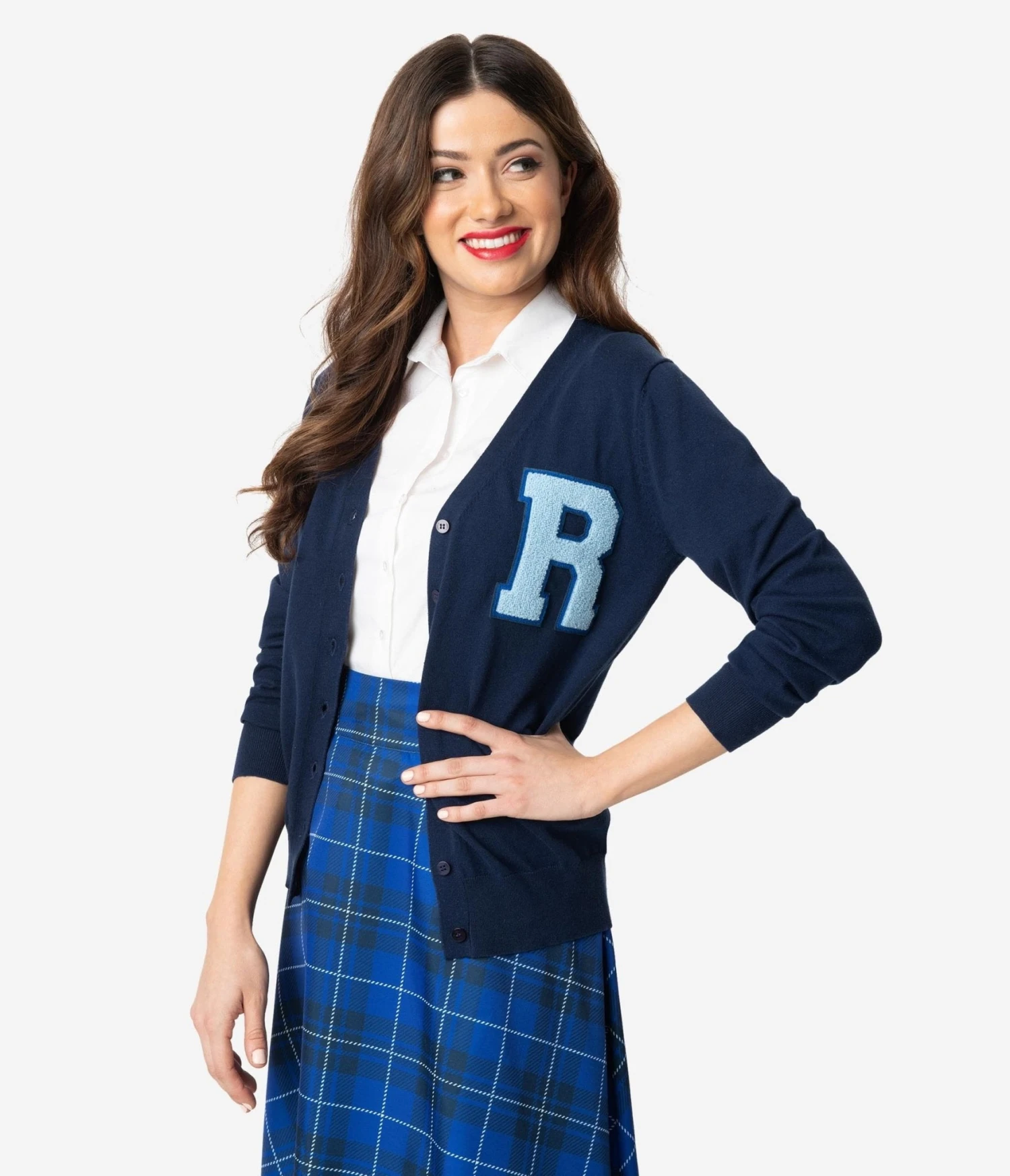 Unique Vintage 1950s Navy & Light Blue Myrtle Letterman Cardigan 1 Unique Vintage 1950s Navy & Light Blue Myrtle Letterman Cardigan