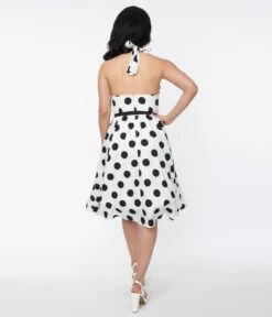 Unique Vintage 1950s White & Black Dot Halter Swing Dress 8 Unique Vintage 1950s White & Black Dot Halter Swing Dress -Pleaser Clothing Store unique vintage 1950s white black dot halter swing dress 275441