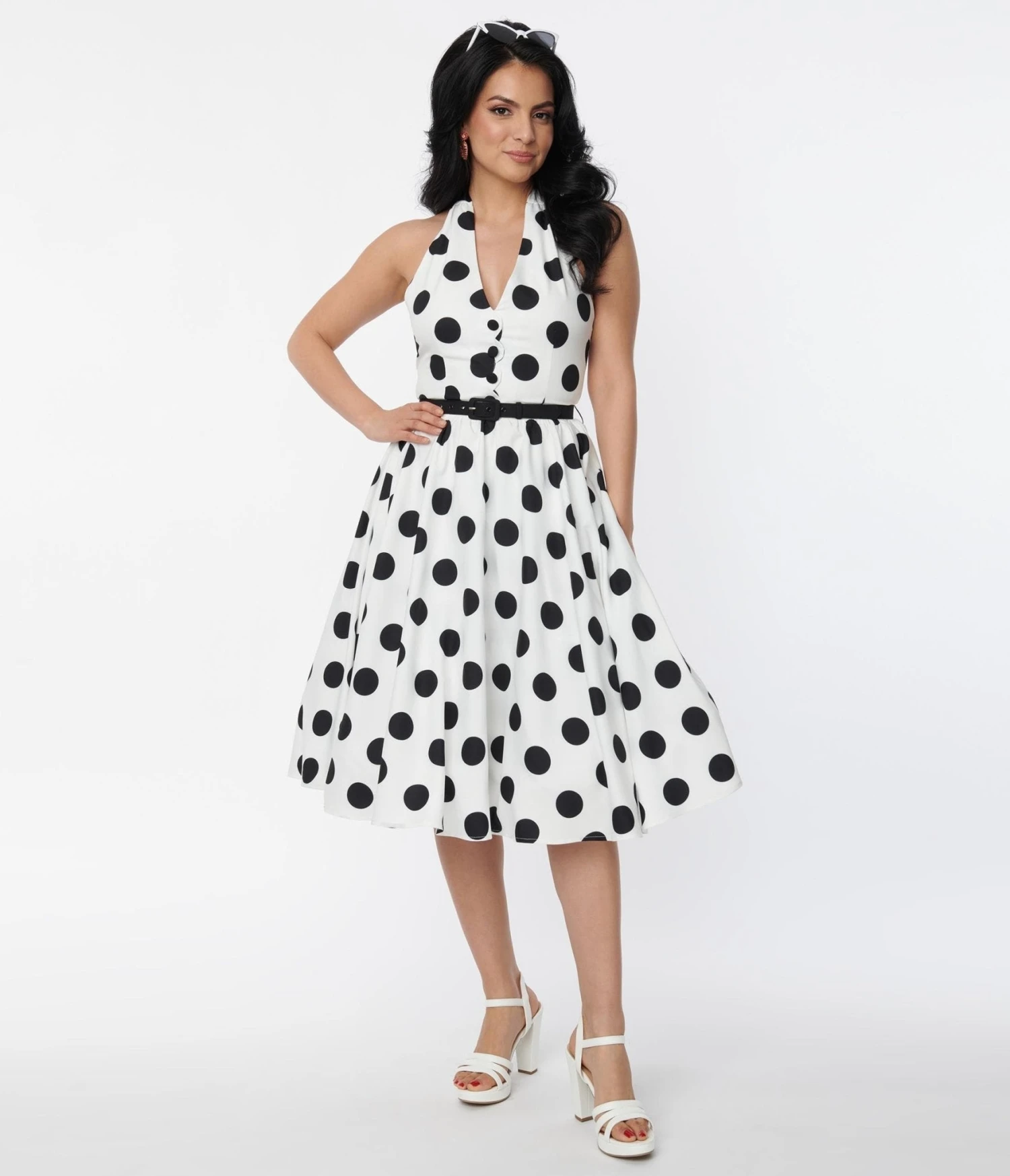 Unique Vintage 1950s White & Black Dot Halter Swing Dress 5 Unique Vintage 1950s White & Black Dot Halter Swing Dress - Image 5