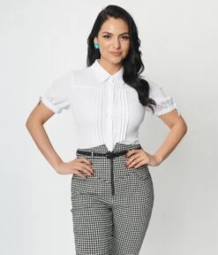 Unique Vintage 1950s White Colvin Blouse -Pleaser Clothing Store unique vintage 1950s white colvin blouse 349309