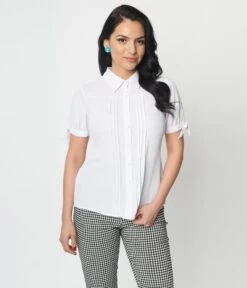 Unique Vintage 1950s White Colvin Blouse -Pleaser Clothing Store unique vintage 1950s white colvin blouse 390529