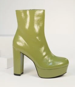 Unique Vintage Avocado Green Platform Heel Ankle Boots -Pleaser Clothing Store unique vintage avocado green platform heel ankle boots 575039