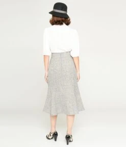 Unique Vintage Beige & Baby Blue Tweed Tina Trumpet Skirt -Pleaser Clothing Store unique vintage beige baby blue tweed tina trumpet skirt 828504