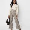 Unique Vintage Beige Plaid Buttoned Wide Leg Trousers