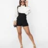 Unique Vintage Black Belted Suspender Shorts