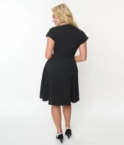 Unique Vintage Black Belted Swing Dress -Pleaser Clothing Store unique vintage black belted swing dress 215503