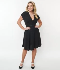 Unique Vintage Black Belted Swing Dress -Pleaser Clothing Store unique vintage black belted swing dress 923147