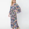 Unique Vintage Black & Blue Floral Wrap Maxi Dress