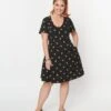 Unique Vintage Black Candy Corn Print Poppy Flare Dress