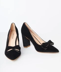 Unique Vintage Black Corduroy Bow Pump -Pleaser Clothing Store unique vintage black corduroy bow pump 317738