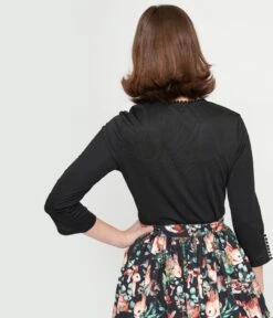 Unique Vintage Black Cutout Neck Tie Top -Pleaser Clothing Store unique vintage black cutout neck tie top 952578