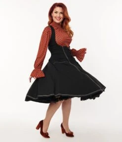 Unique Vintage Black Denim Button Suspender Swing Skirt 8 Unique Vintage Black Denim Button Suspender Swing Skirt -Pleaser Clothing Store unique vintage black denim button suspender swing skirt 756641