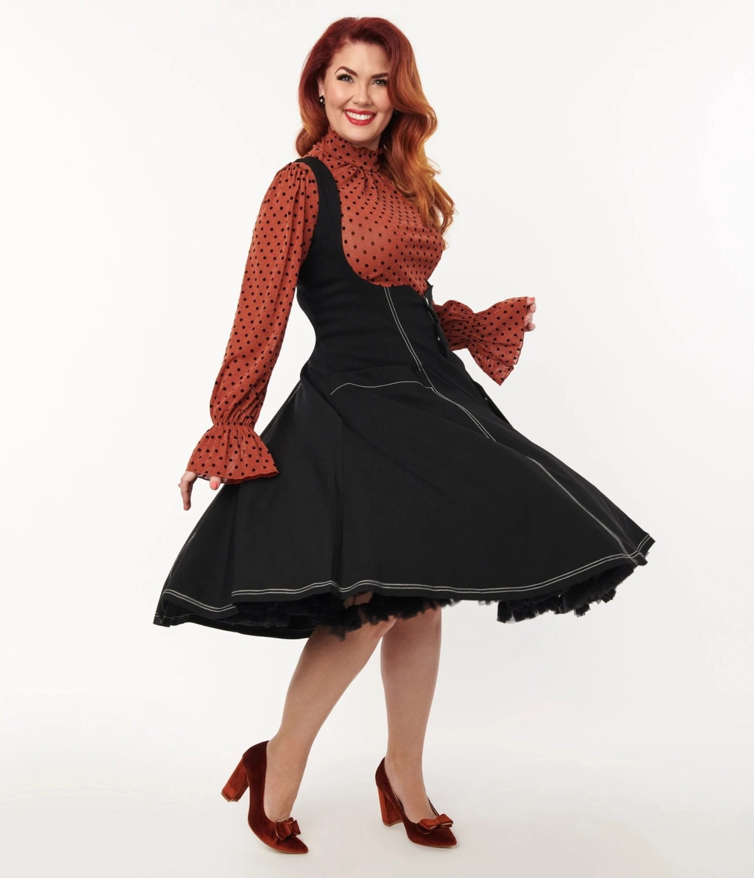 Unique Vintage Black Denim Button Suspender Swing Skirt 3 Unique Vintage Black Denim Button Suspender Swing Skirt - Image 3