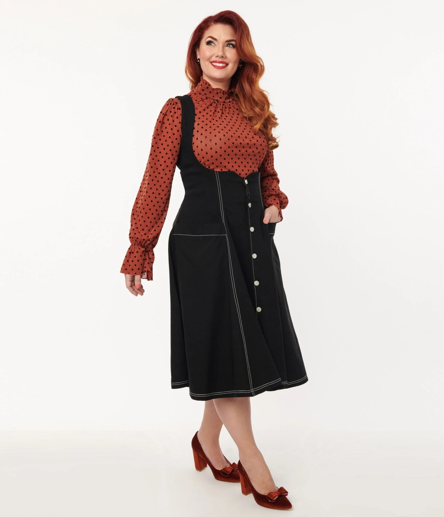 Unique Vintage Black Denim Button Suspender Swing Skirt 4 Unique Vintage Black Denim Button Suspender Swing Skirt - Image 4