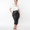 Unique Vintage Black Faux Leather Sailor Sierra Pencil Skirt